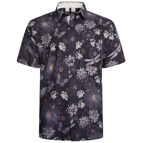 KAM Dragon Fly Print Shirt Navy